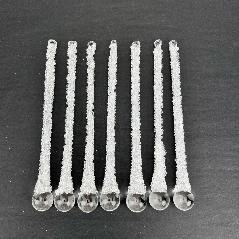 SET OF 7 GLASS TEARDROP Crystal ICICLE CHRISTMAS ORNAMENTS 7"LONG